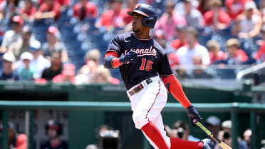 Game-Used Victor Robles 2019 Navy Script Jersey with Postseason