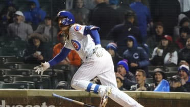 Chicago Cubs pinch runner Michael Hermosillo (37) leads off first base  during a Major League Baseball game against the Cincinnati Reds on  September 8, 2022 at Wrigley Field in Chicago, Illinois. (Mike