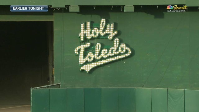 The A's honored Ford C. Frick Award winner Bill King with a light-up 'Holy Toledo!' sign