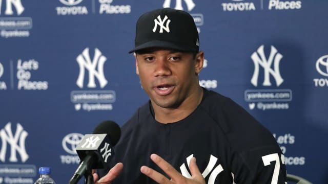 How did Russell Wilson's at-bat compare to other Yankees Spring Training  celebs?