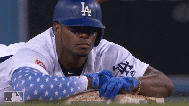 Puig Laying on Base