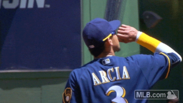 Orlando Arcia placed candy in Jesus Aguilar's helmet and Aguilar