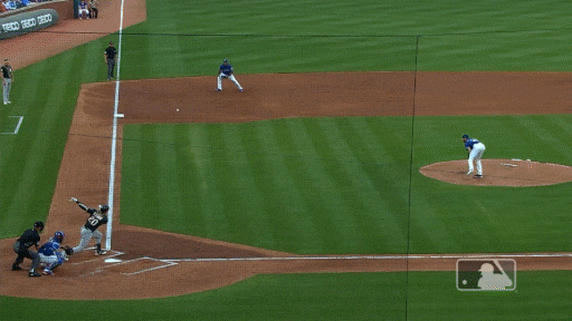 Adrian Beltre tries to drop a line drive to start a double play