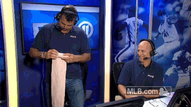 Keith Hernandez struggles with bandage in booth
