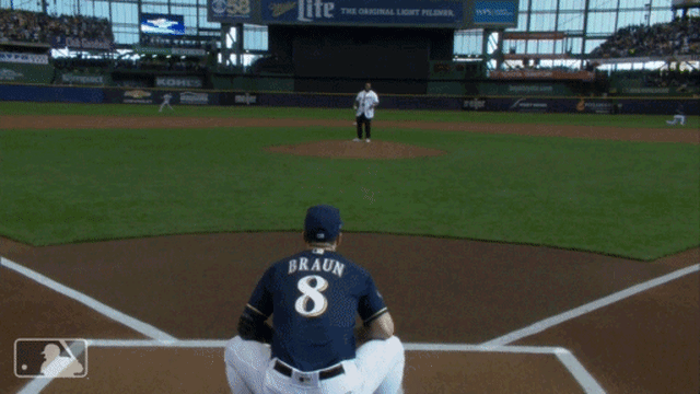 Prince Fielder throws out the ceremonial first pitch -- NLCS