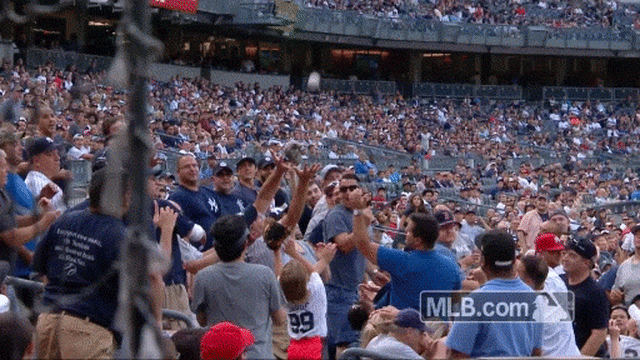 Yankees fans going for the ball