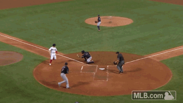 Brock Holt tagged out at home by Yan Gomes after amusing sequence