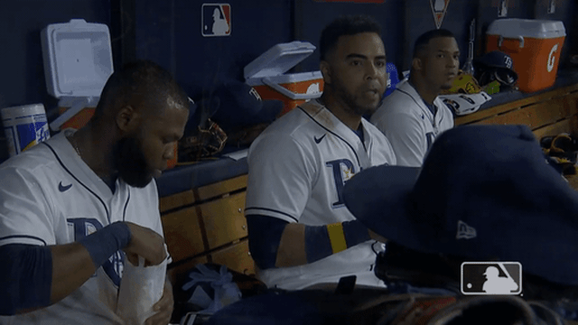 Tampa Bay Rays eat popcorn during ALDS Game 1 against Boston Red Sox
