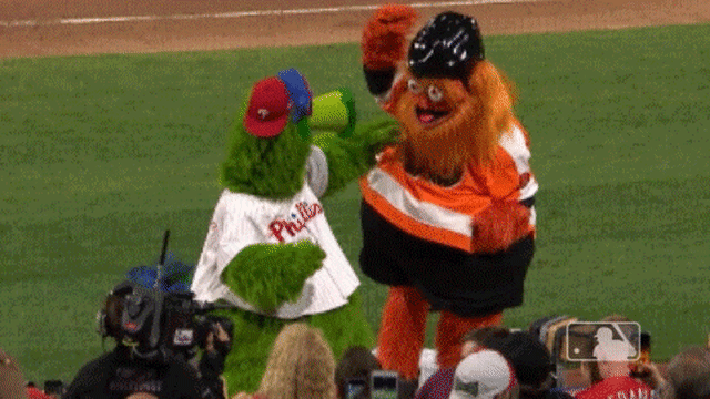 This pug had absolutely no idea what to make of the Phillie Phanatic's  tongue
