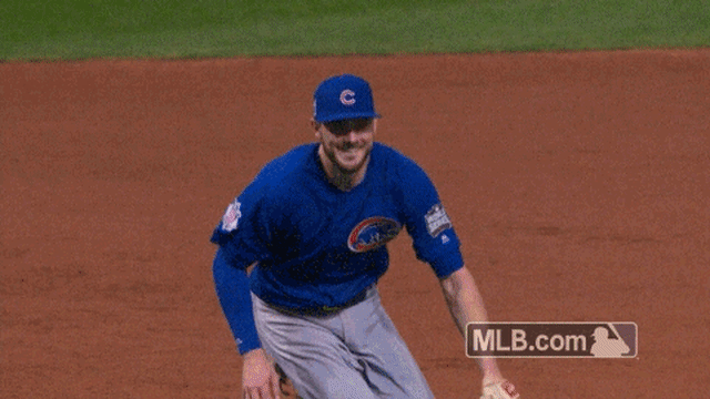 Kris Bryant smiles during final out
