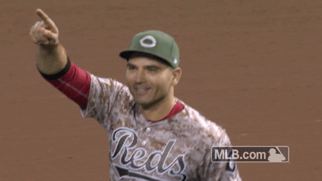 Joey Votto smiling, pointing