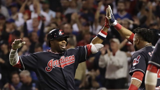 Cleveland Indians' Rajai Davis hits a 2-RBI home run to tie the