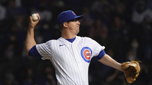 Chicago Cubs starter Alec Mills winds up during the first inning