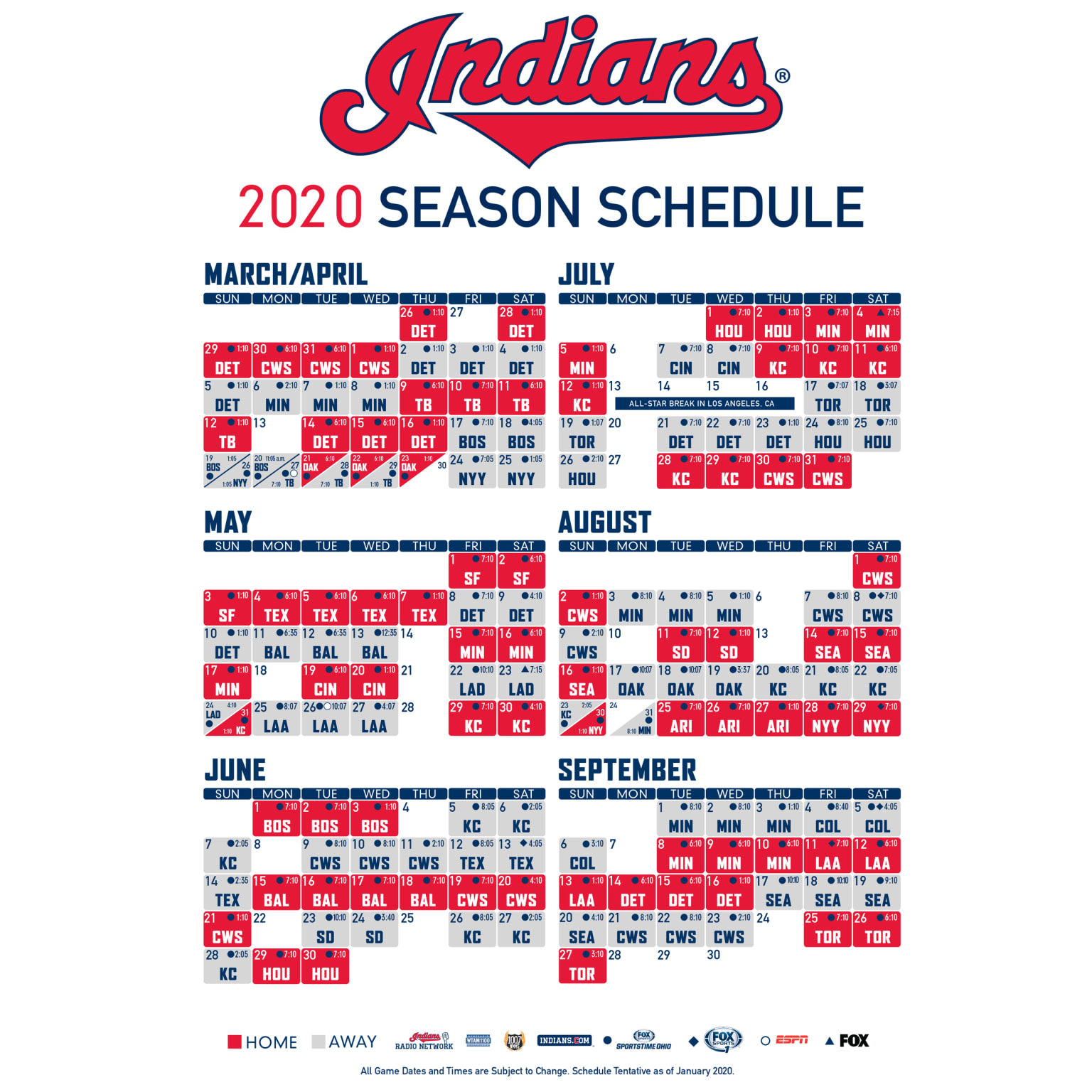 Printable Schedules | Cleveland Indians
