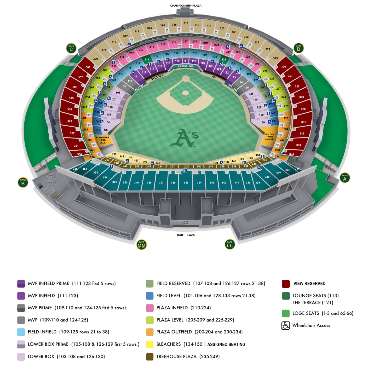 A's Seating Map with Netting Areas | Oakland Athletics