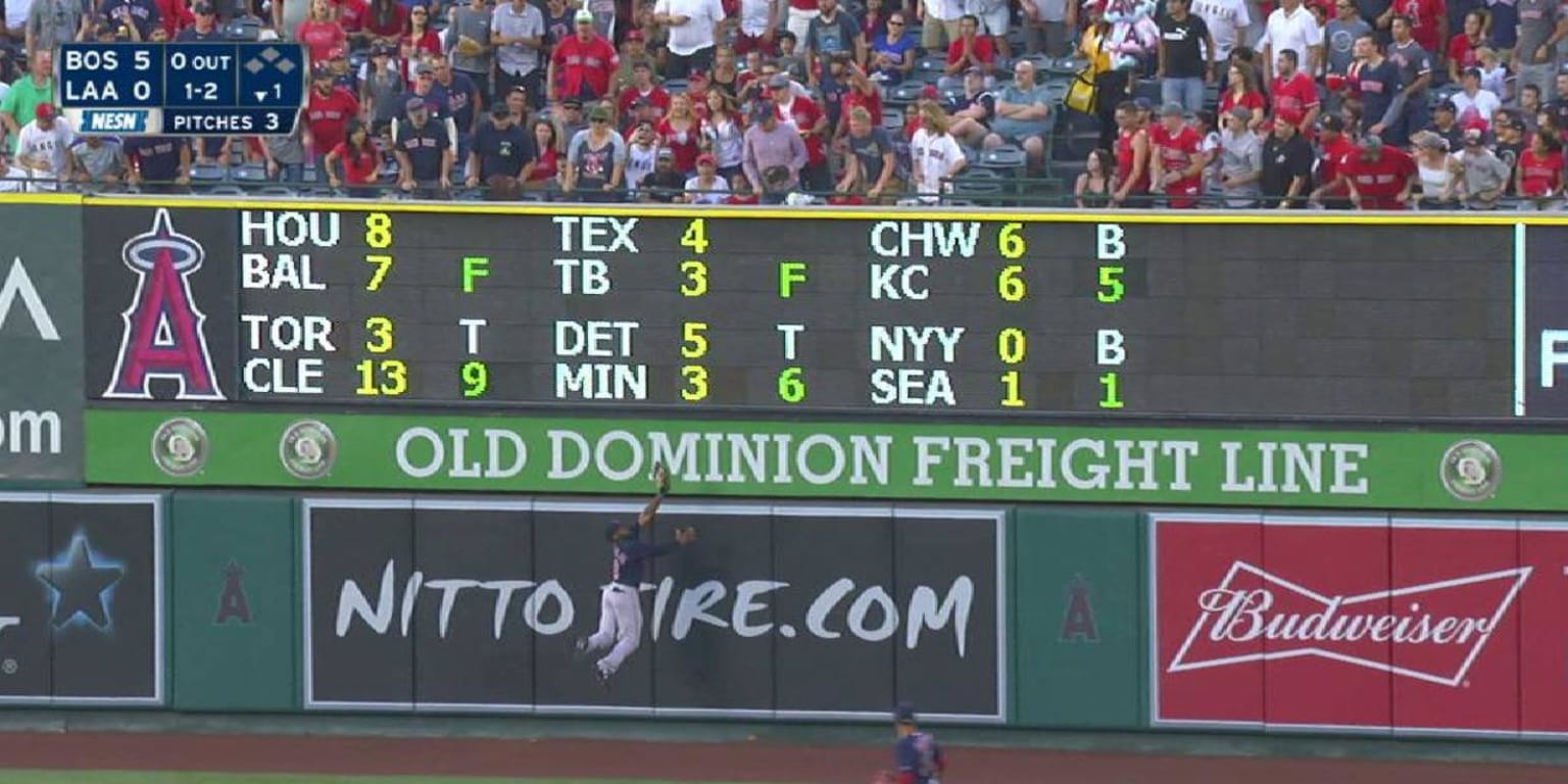 Jackie Bradley Jr. makes a jumping catch against the Guardians