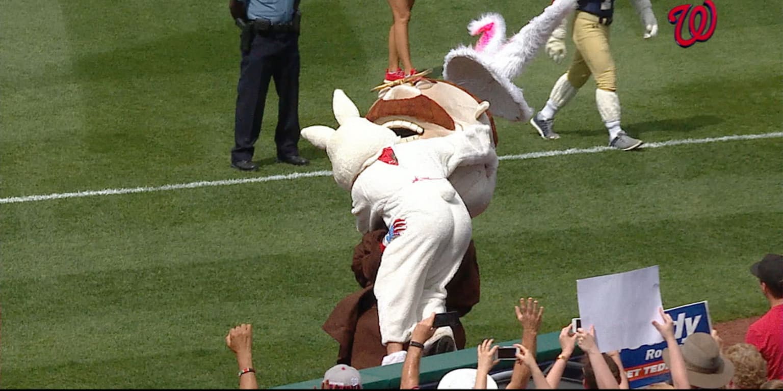 The Easter Bunny leapt out of the stands to tackle Teddy Roosevelt