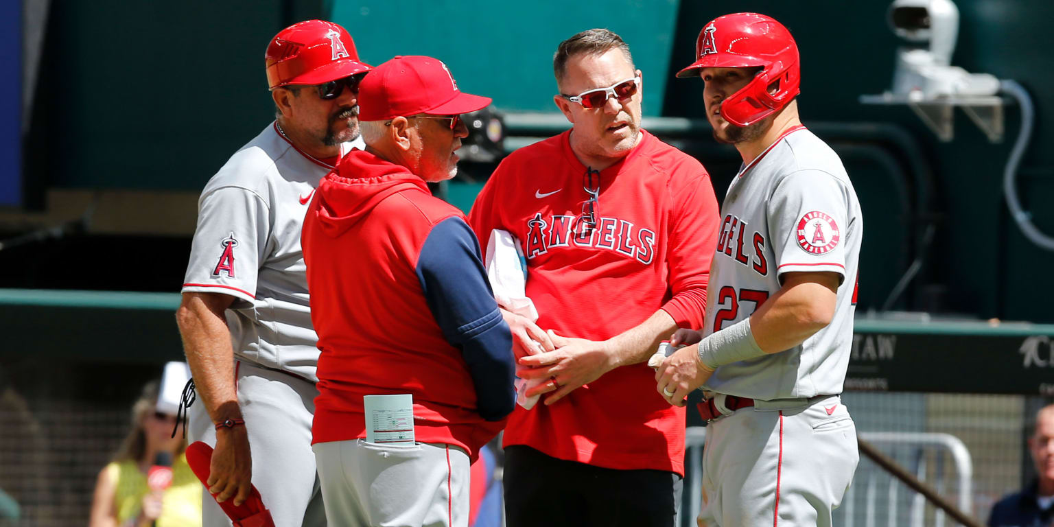 Mike Trout exits after hit by pitch