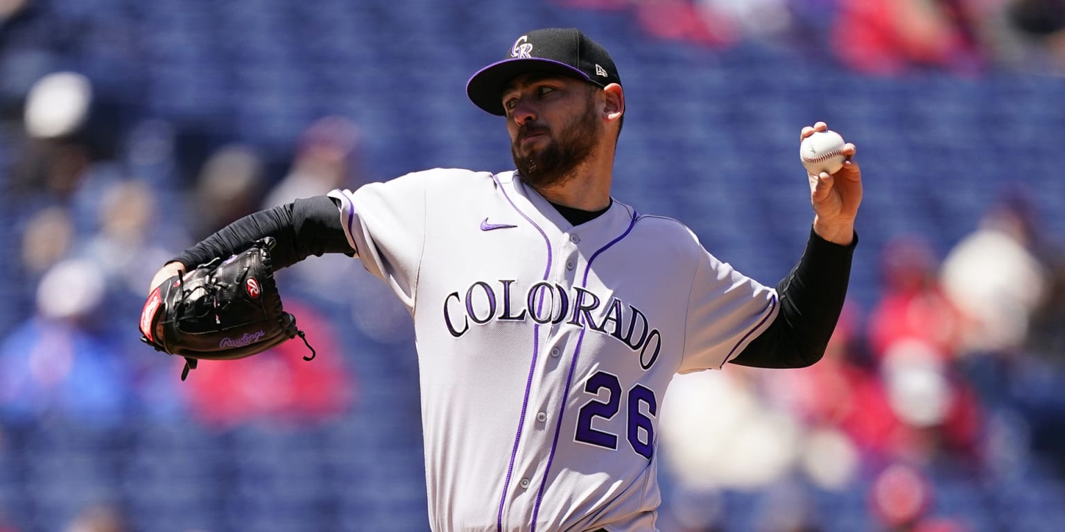 May 4 2022: Colorado pitcher Austin Gomber (26) throws a pitch during the  game with Washington