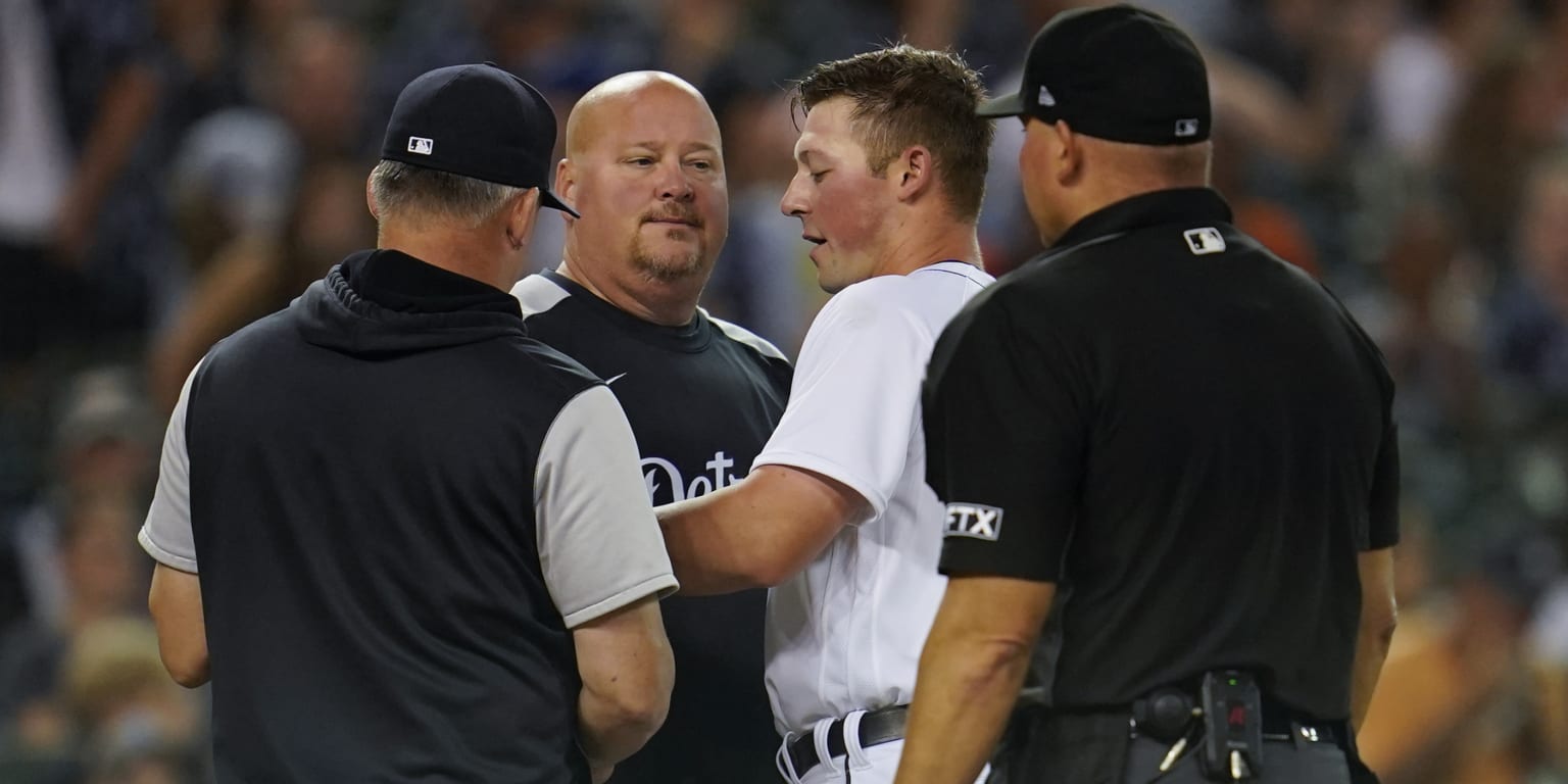 Spencer Torkelson hit by pitch on helmet for Tigers