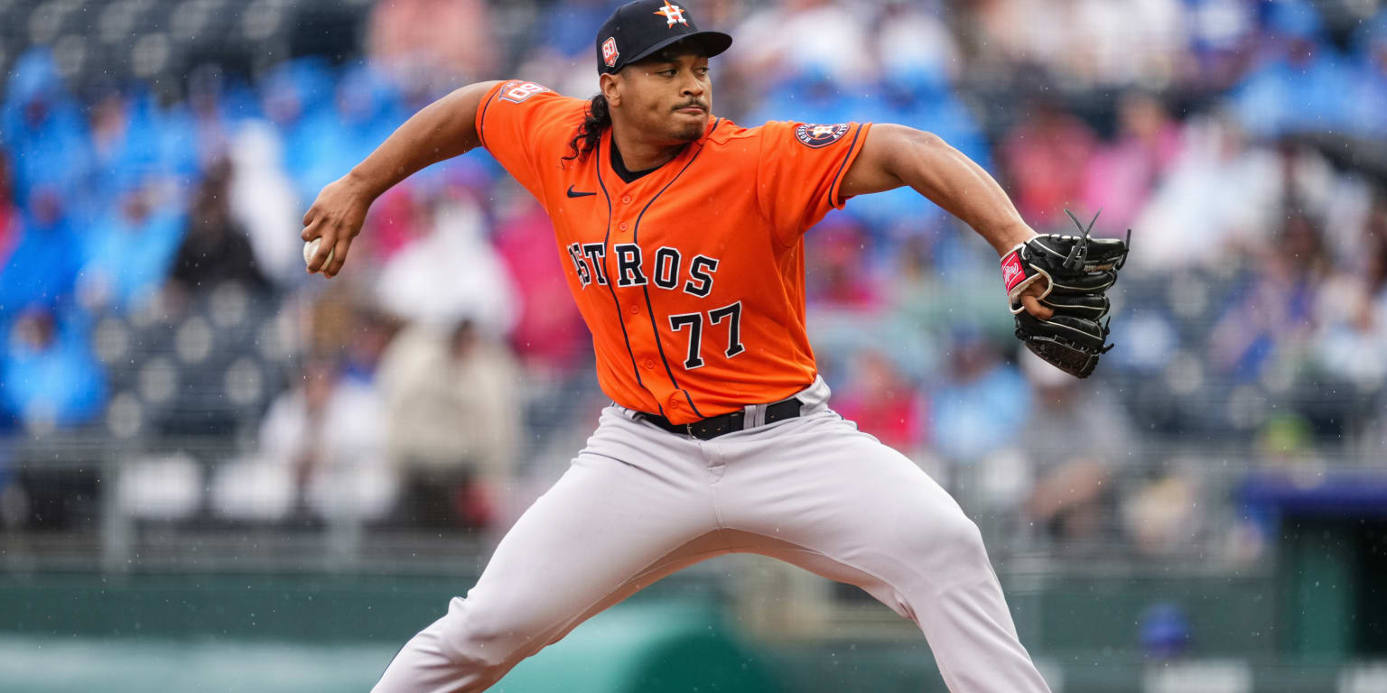 May 6 2022: Houston pitcher Luis Garcia (77) throws a pitch during