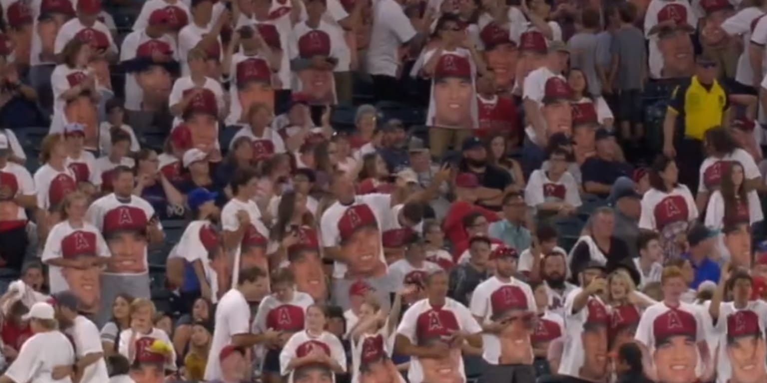 Angels fans hypnotized the camera with Mike Trout's face everywhere thanks  to Trout Shirt Night