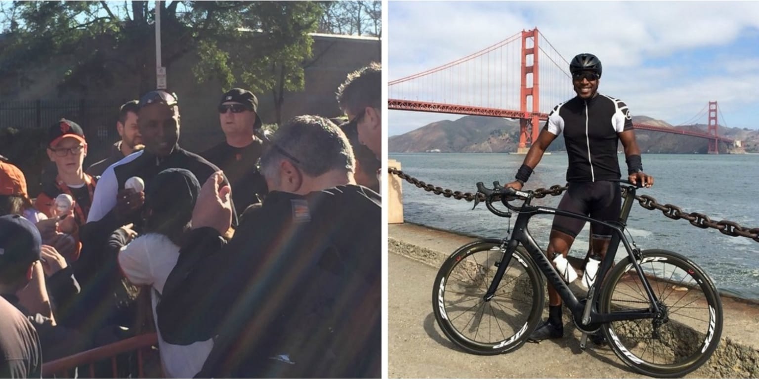 Barry Bonds sports a new look with fancy bicycle, slimmed-down appearance