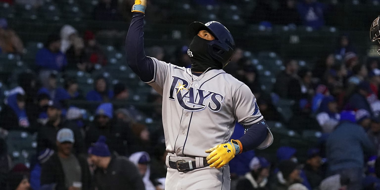 Wander Franco of the Rays hustles down to first base during the