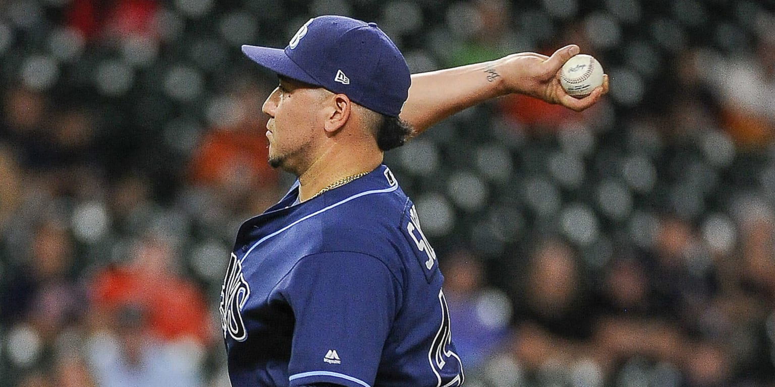 Rays catcher Jesus Sucre pitches vs. Astros