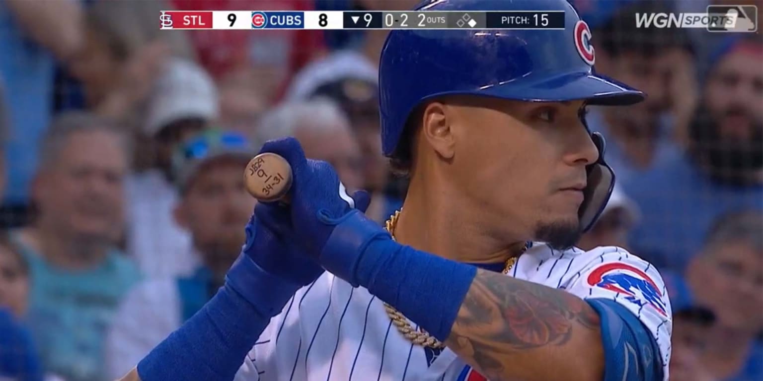 St. Louis, United States. 27th Sep, 2019. Chicago Cubs Javier Baez smiles  as he comes back into the dugout after pinch running in the sixth inning  against the St. Louis Cardinals at