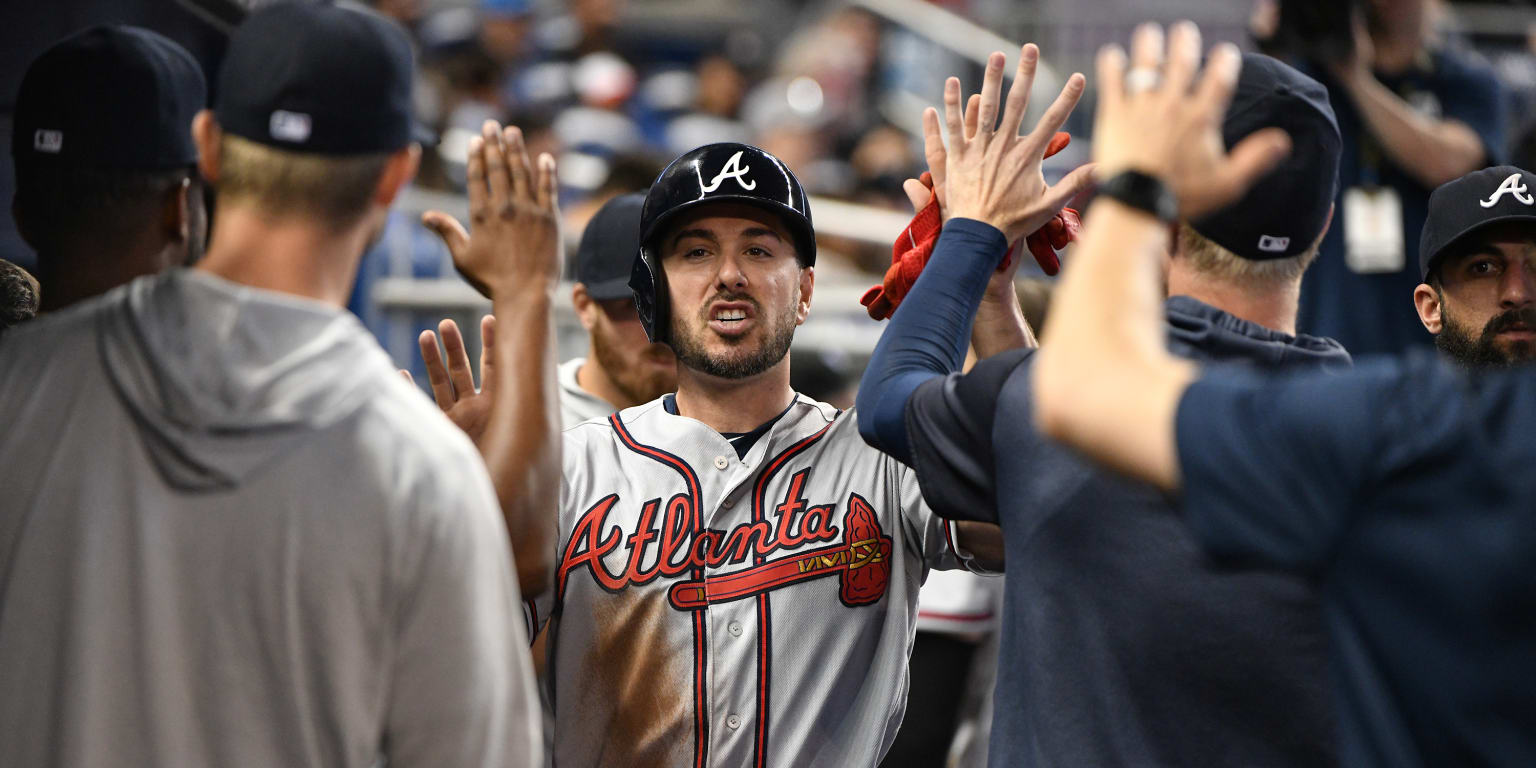 Atlanta Braves' Charlie Culberson scores on a single by Dansby Swanson  during the fourth inning of a baseball game against the San Diego Padres on  Tuesday, June 5, 2018, in San Diego. (