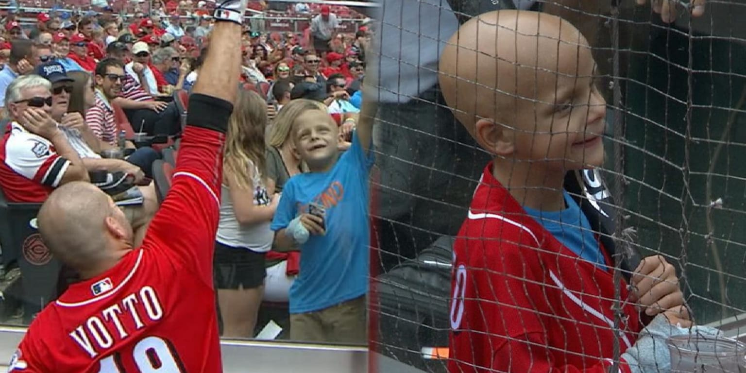 Cincinnati Red Joey Votto gives home run bat, jersey to young fan