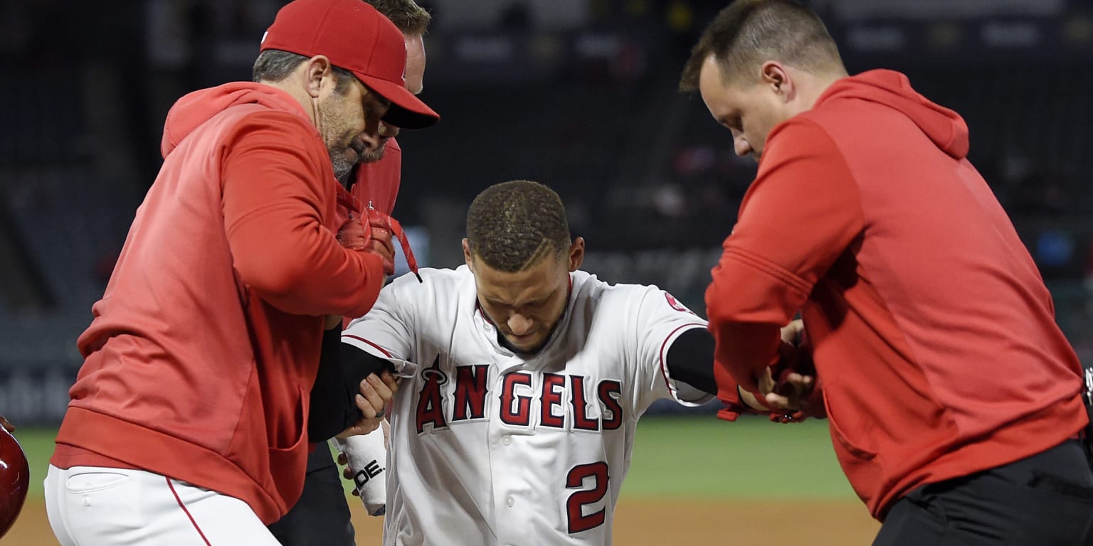 Los Angeles Angels' Andrelton Simmons (2) throws his arm around