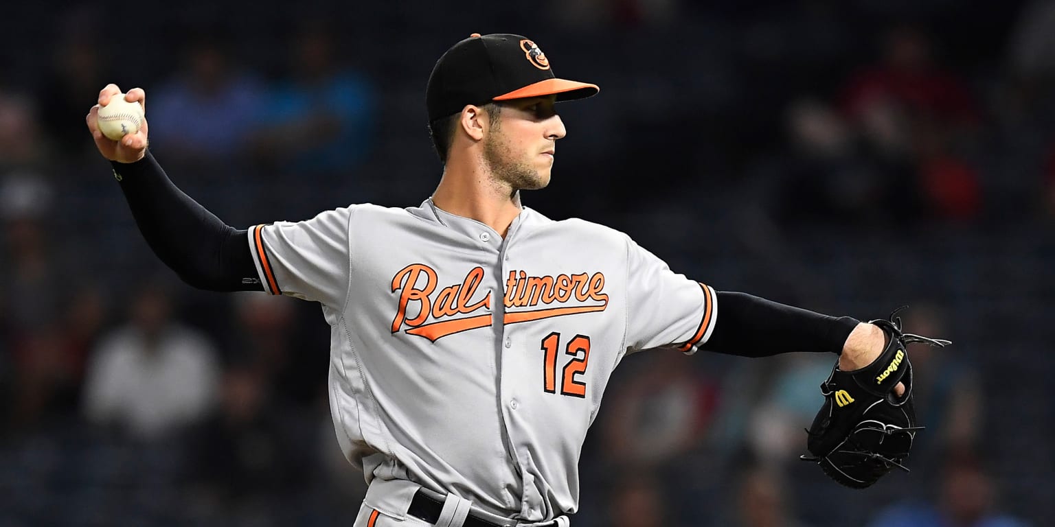 April 24, 2022: Baltimore Orioles designated hitter Trey Mancini (16)  during a MLB baseball game between the Baltimore Orioles and the Los  Angeles Angels at Angel Stadium in Anaheim, California. Justin Fine/CSM