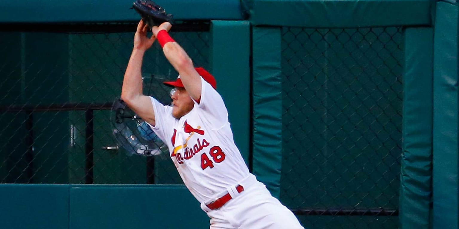 St. Louis Cardinals outfielder Harrison Bader (48) reacts during