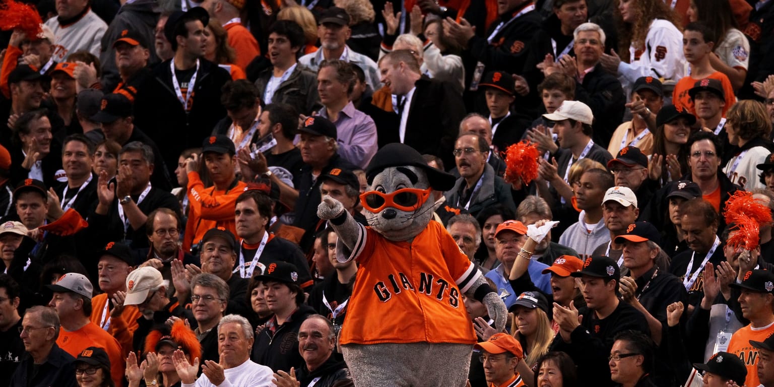 San Francisco, CA: San Francisco Giants mascot Lou Seal holds the
