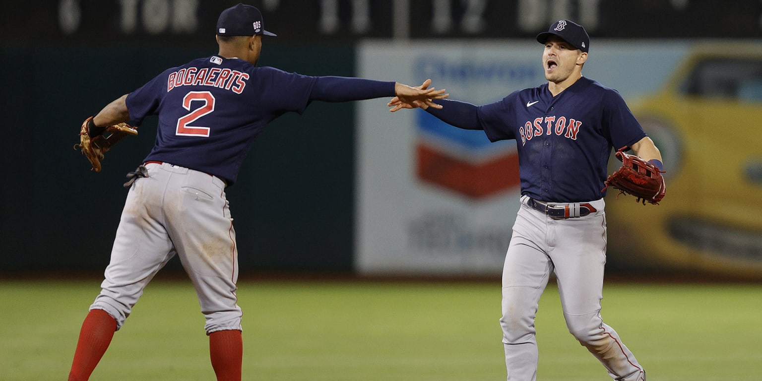 Boston Red Sox outfielder Andrew Benintendi makes a catch on a fly