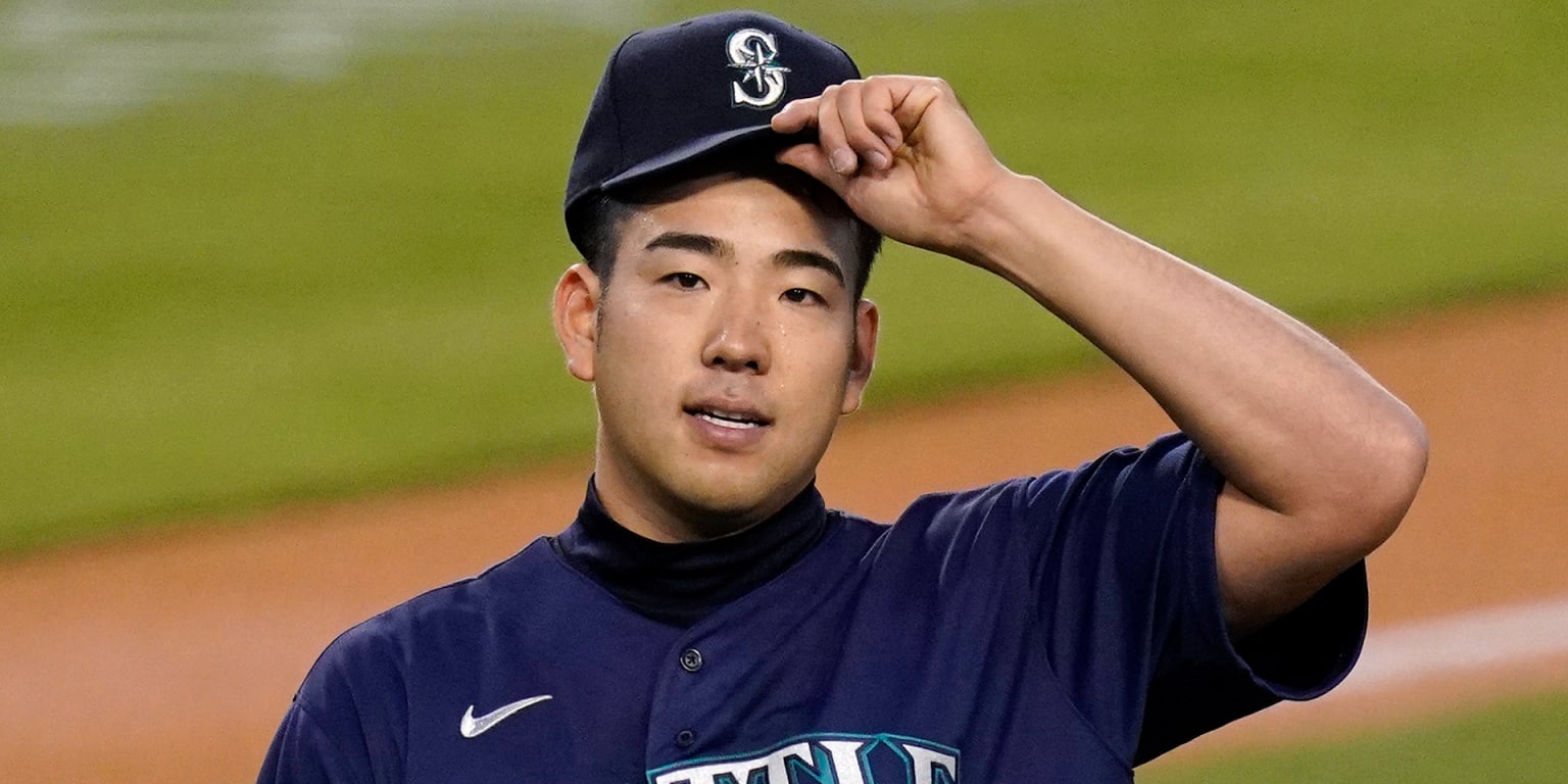 Seattle Mariners' Jose Godoy draws a walk during the ninth inning