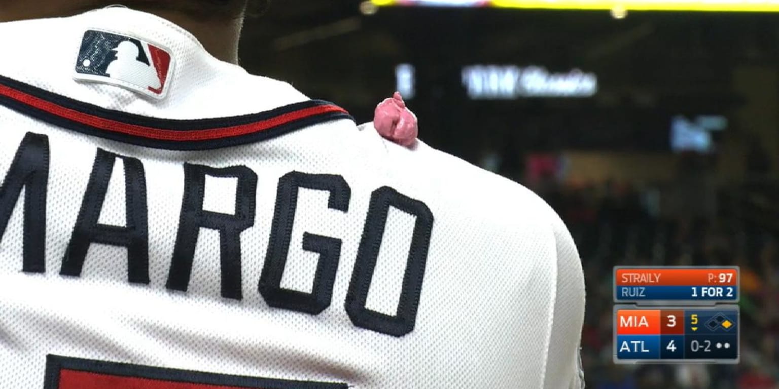 Johan Camargo was so in the zone he didn't notice the giant wad of gum