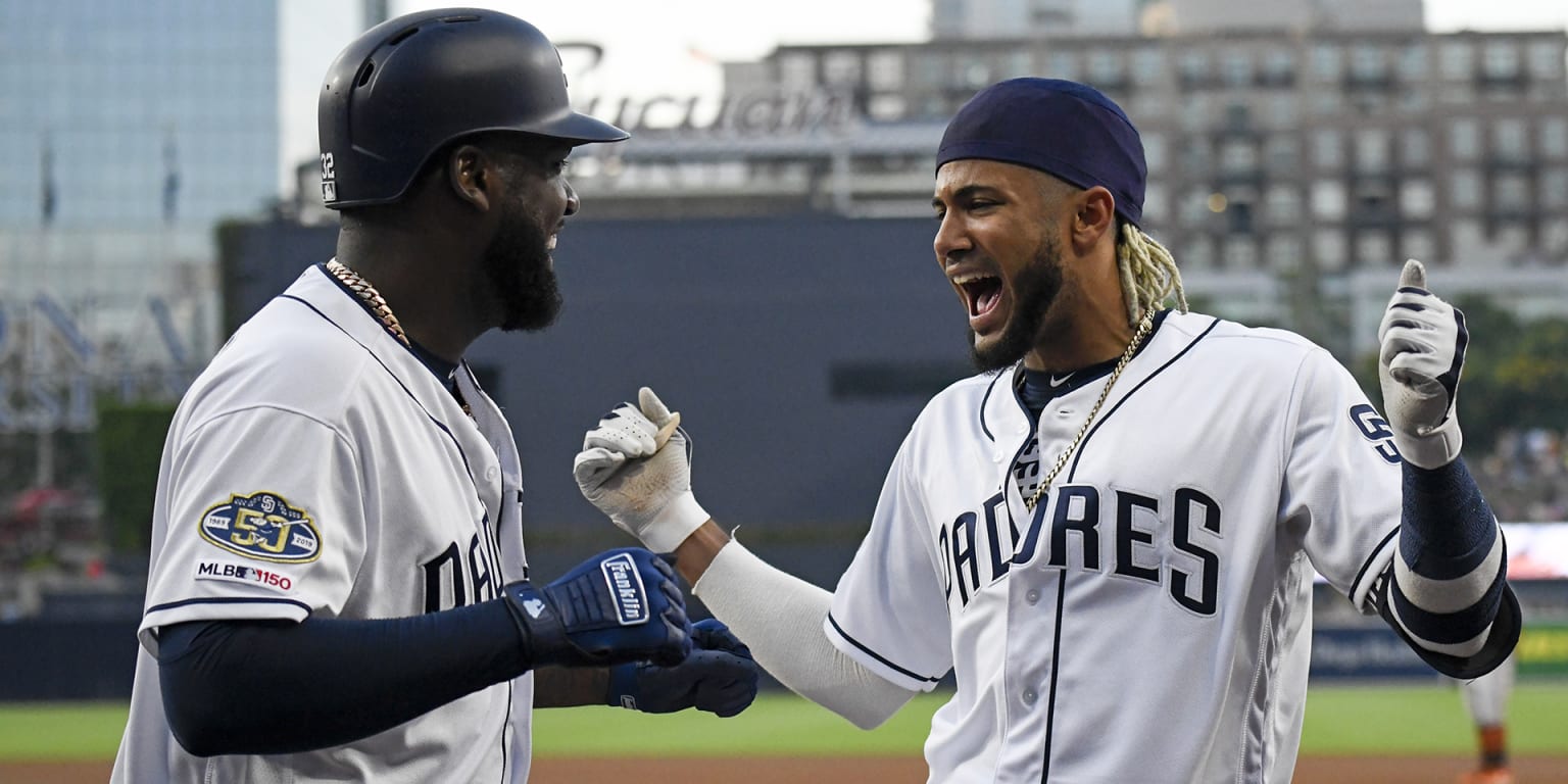 San Diego Padres' Franmil Reyes at bat during the sixth inning of