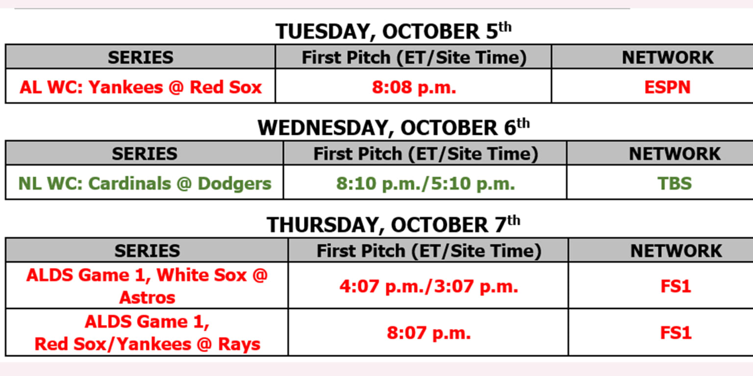 Press release MLB announces Division Series broadcast schedule