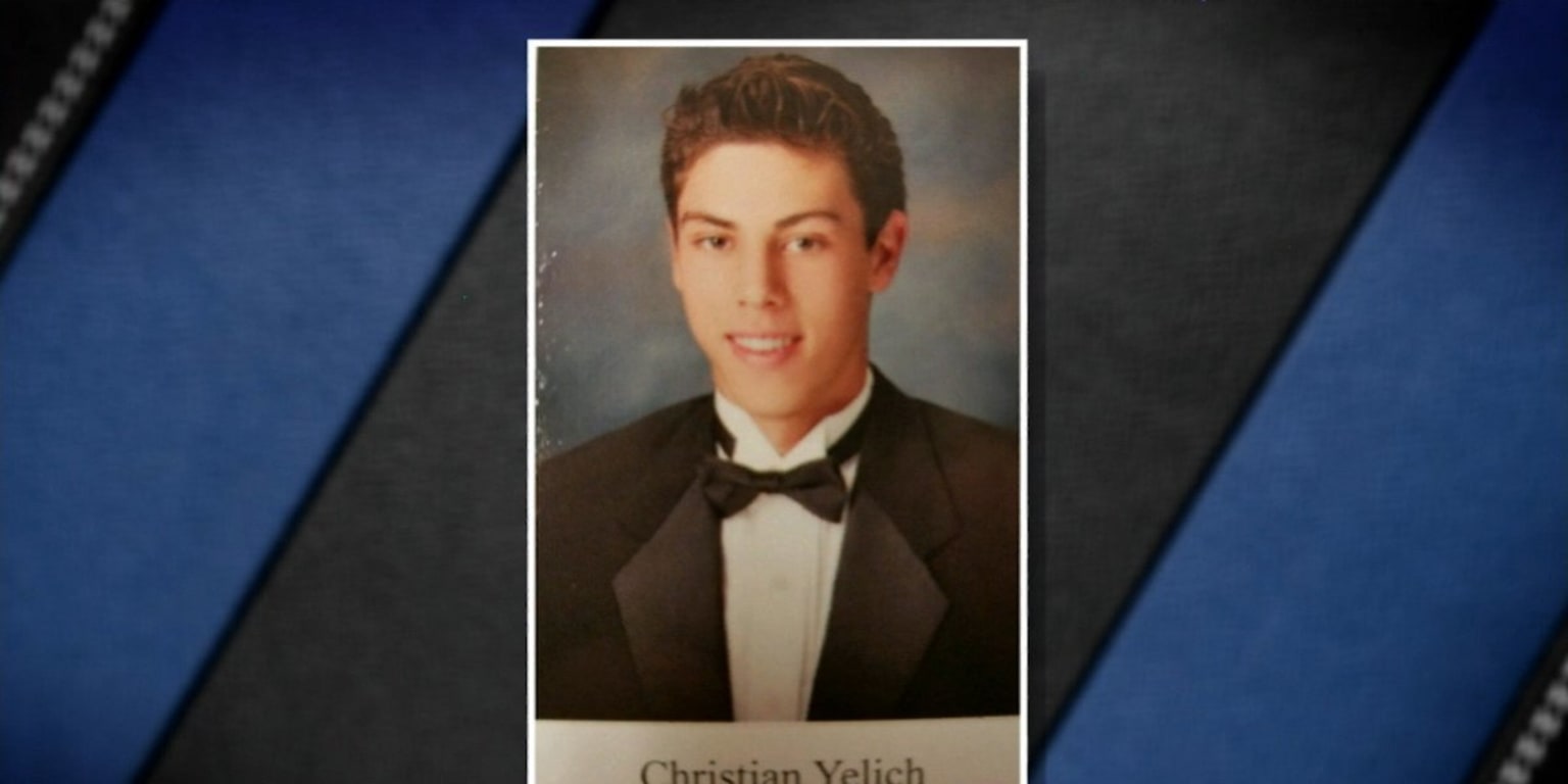 Christian Yelich stood behind the bow tie he wore for his high