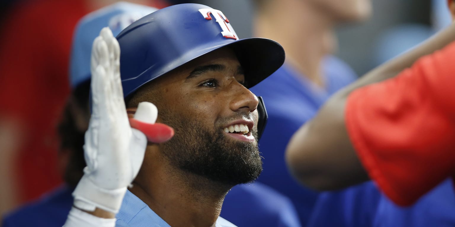 Texas Rangers' Ezequiel Duran looks up after hitting a single during the  second inning of a baseball game against the Seattle Mariners in Arlington,  Texas, Sunday, June 5, 2022. (AP Photo/LM Otero