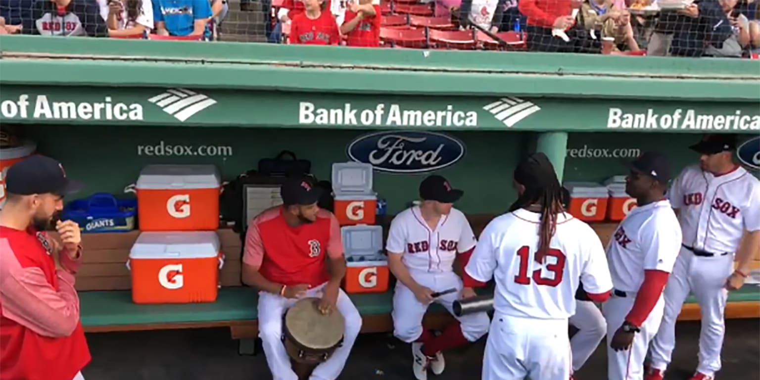 The Red Sox held an impromptu dugout concert before Monday's game against the Athletics