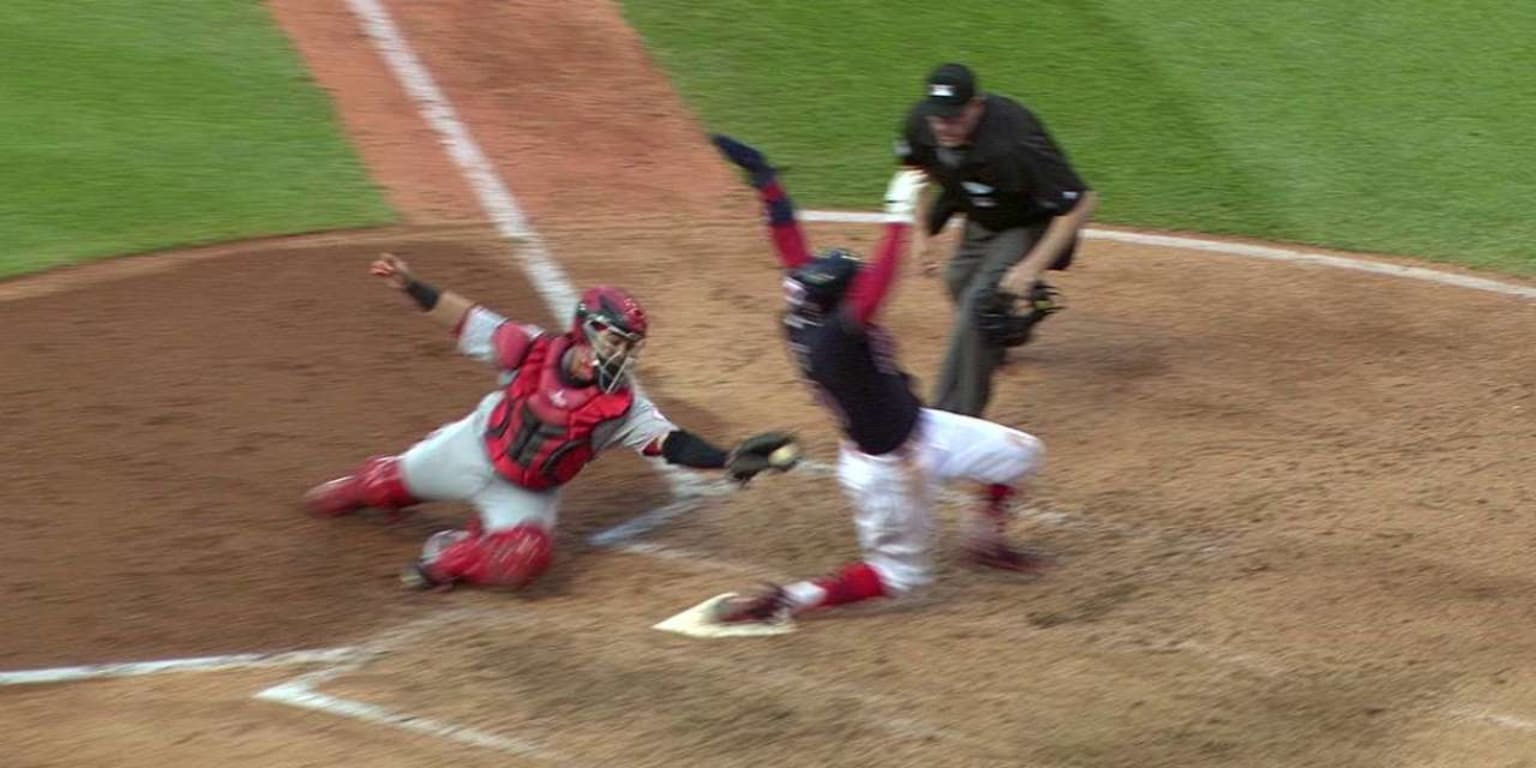 Rajai Davis awkwardly faceplanted into home plate but was somehow