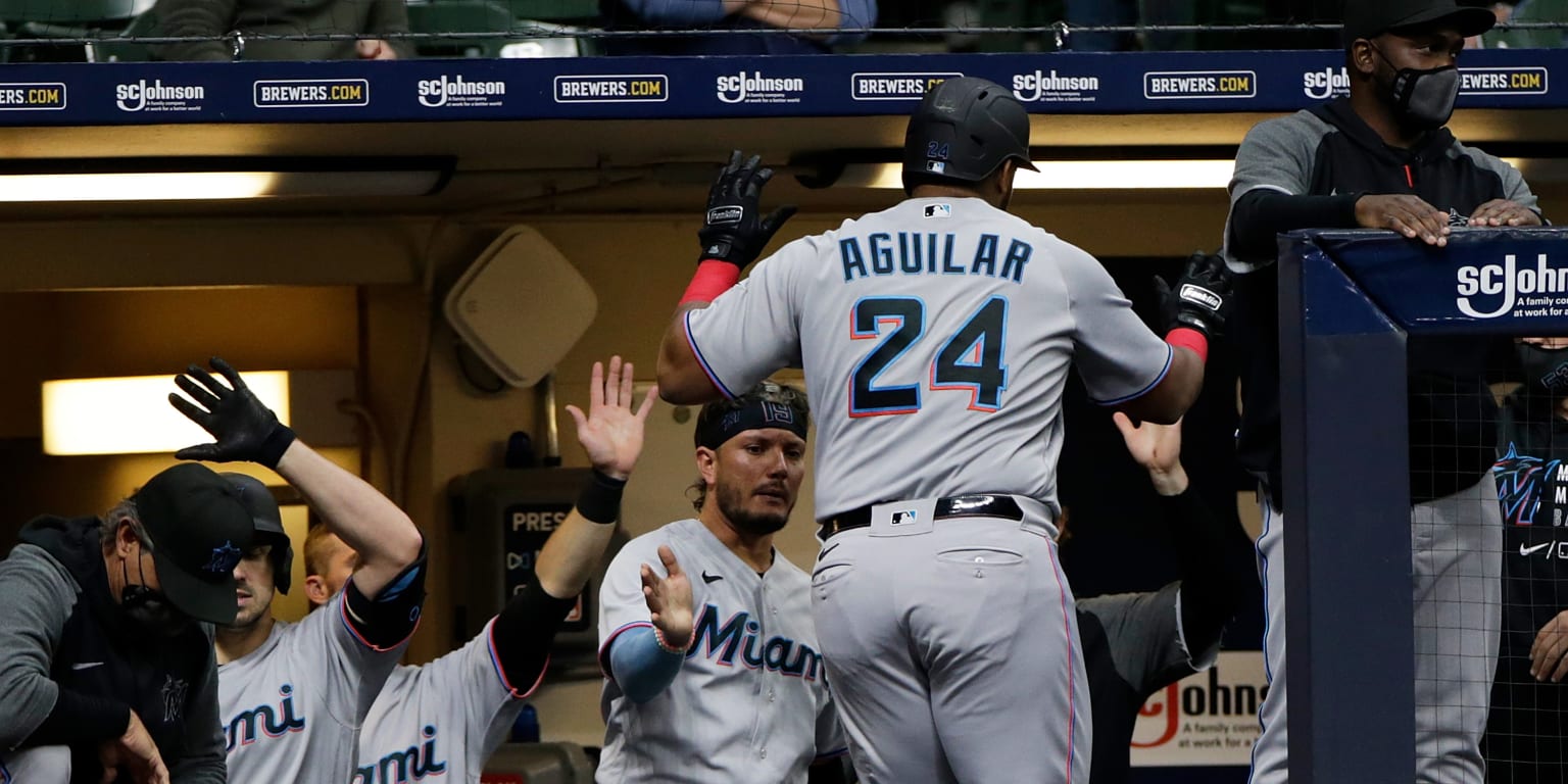 Aguilar's 5th HR in 6 games leads Marlins over Brewers 6-2