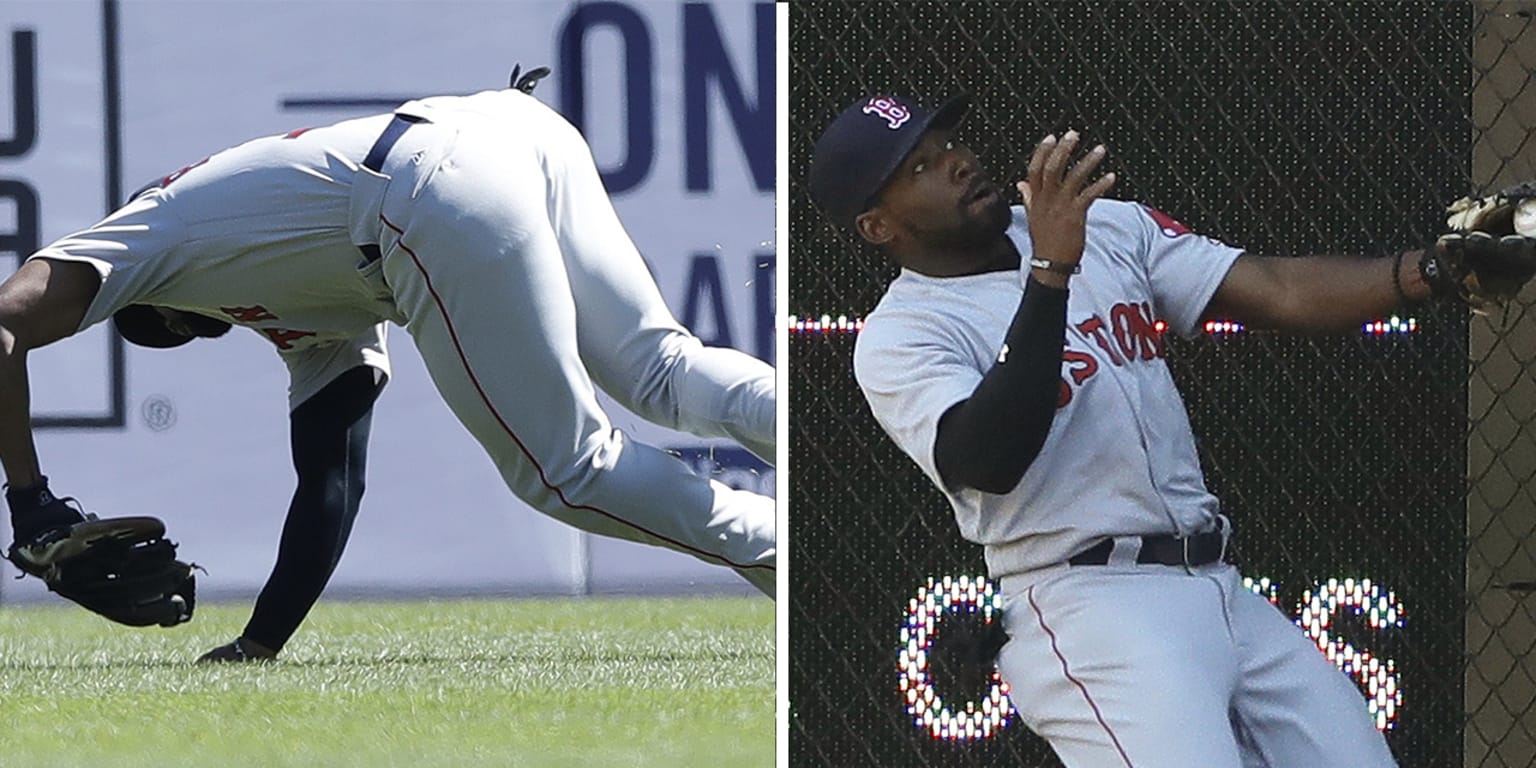 Jackie Bradley Jr. makes a jumping catch against the Guardians