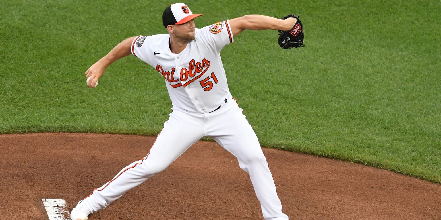 Pitcher Austin Voth throws during the first day of workouts for pitchers  and catchers for the 2023 major league season at the Baltimore Orioles' spring  training facility. – Boston Herald