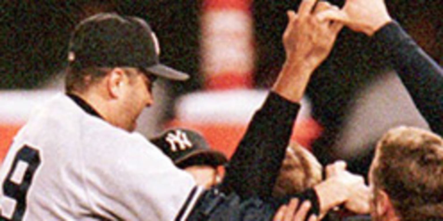 Chuck Knoblauch of the New York Yankees celebrates his two- run