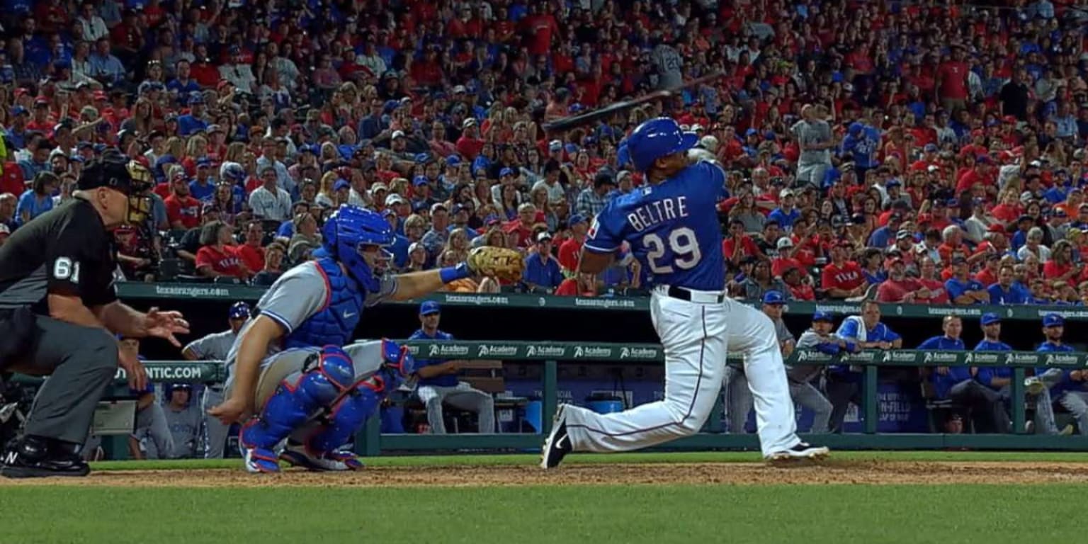 Adrian Beltre goes to one knee after being fooled by 61 mph eephus